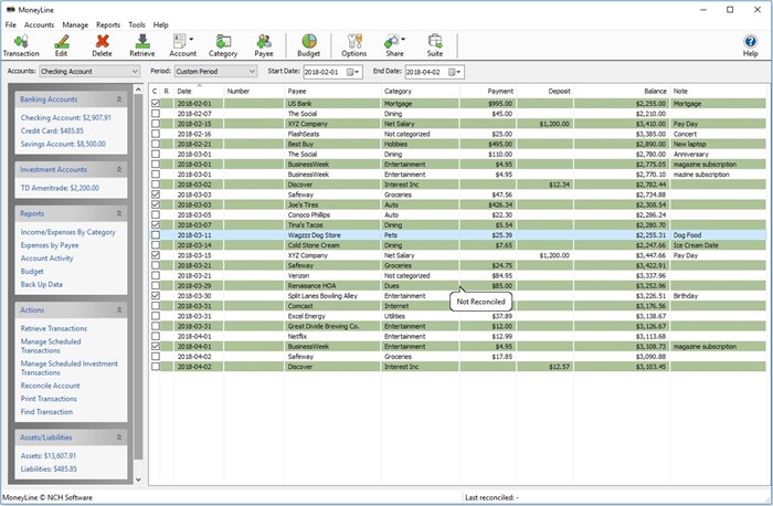 MoneyLine Personal Finance Free, how to reconcile accounts MoneyLine Personal Finance Free, personal finance workbook with backup repositories